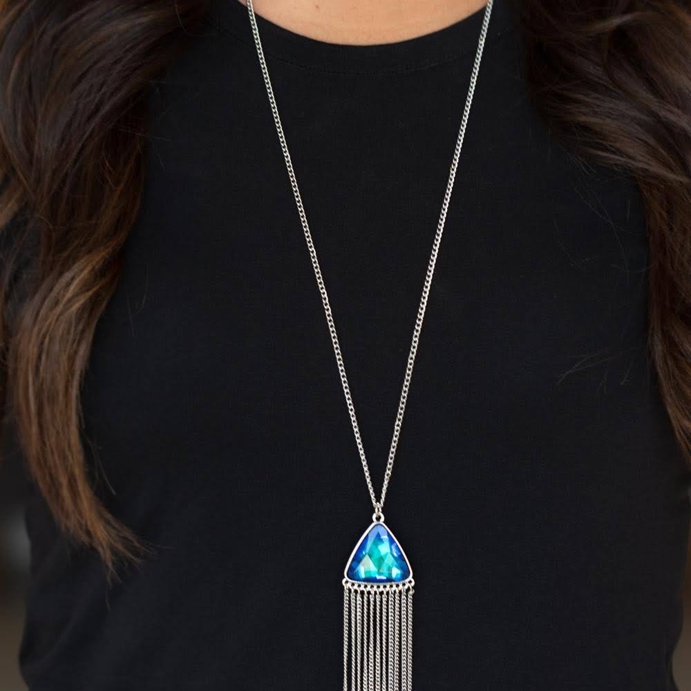 Blue Pendant Necklace with Silver Chain